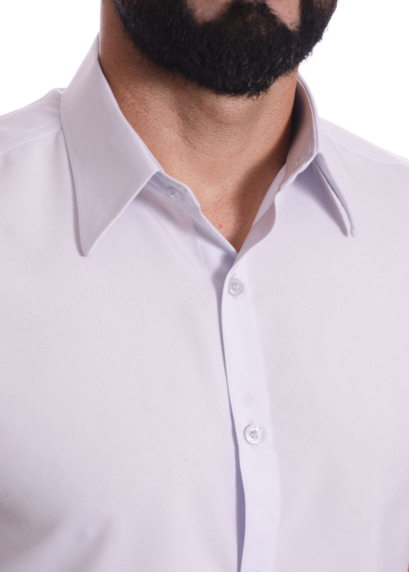 Camisa social cinza claro masculina de microfibra manga curta