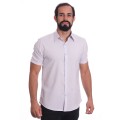 Camisa social cinza claro masculina de microfibra manga curta