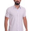 Camisa social cinza claro masculina de microfibra manga curta