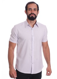 Camisa social cinza claro masculina de microfibra manga curta
