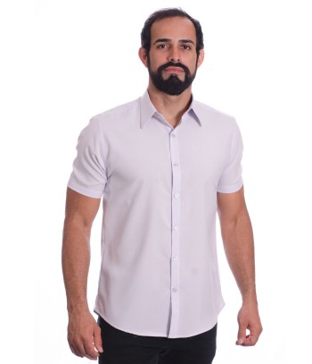 Camisa social cinza claro masculina de microfibra manga curta