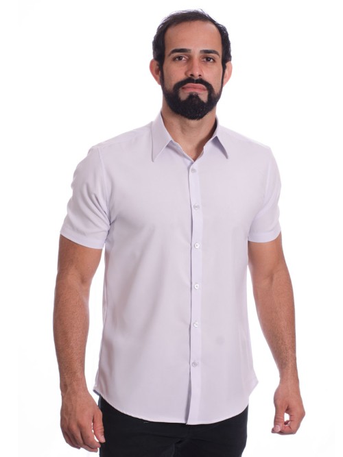 Camisa social cinza claro masculina de microfibra manga curta