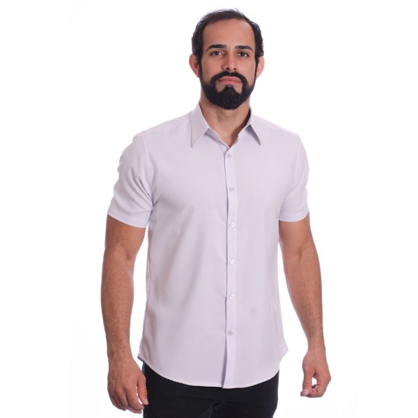 Camisa social cinza claro masculina de microfibra manga curta