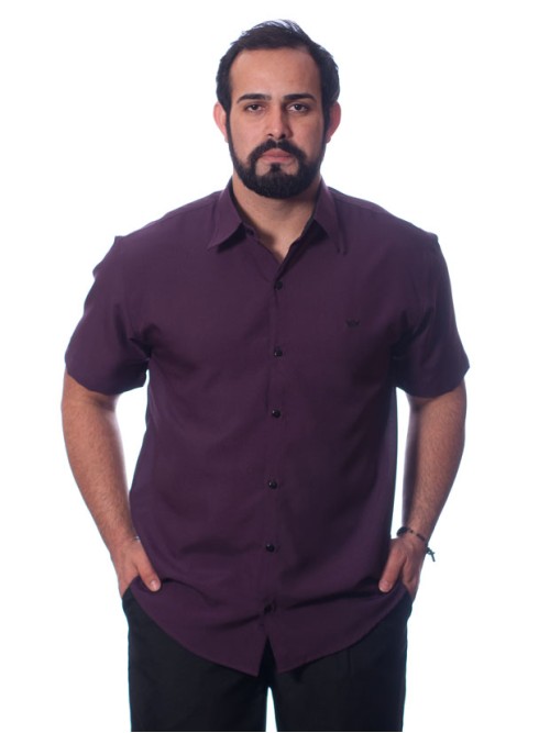 Camisa social roxa masculina de microfibra