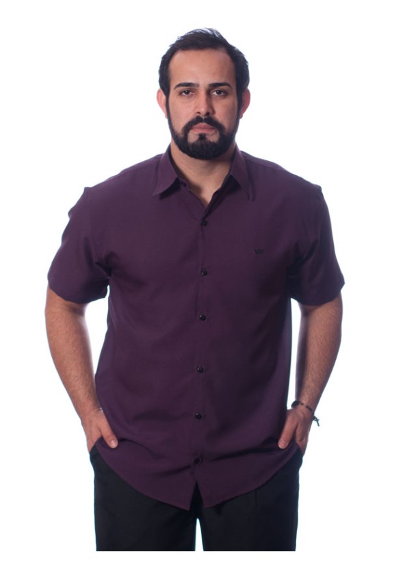 Camisa social roxa masculina de microfibra