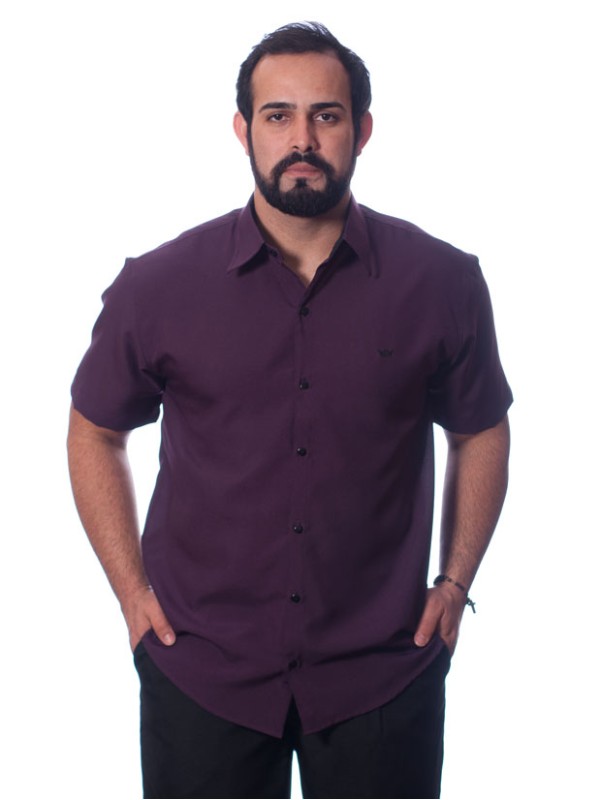 Camisa social roxa masculina de microfibra