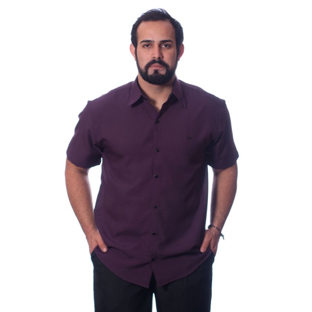 Camisa social roxa masculina de microfibra