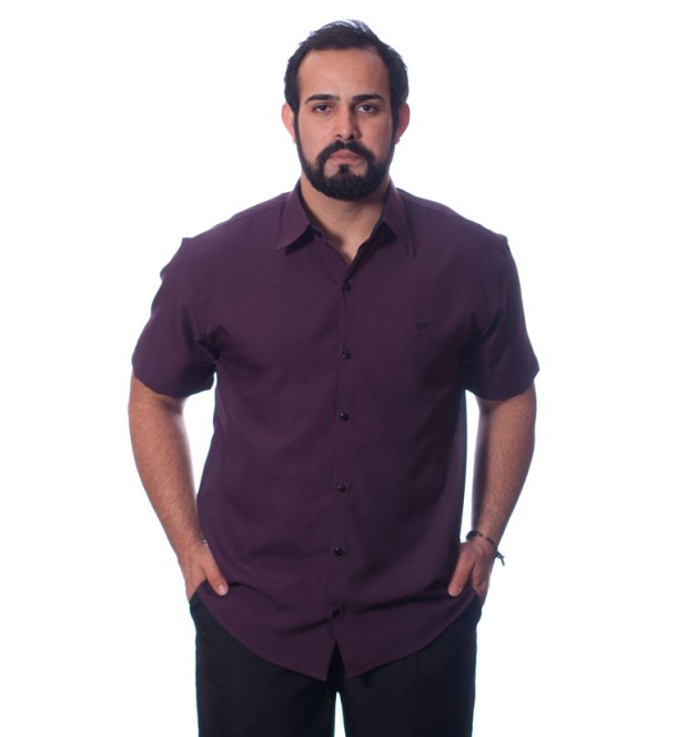 Camisa social roxa masculina de microfibra