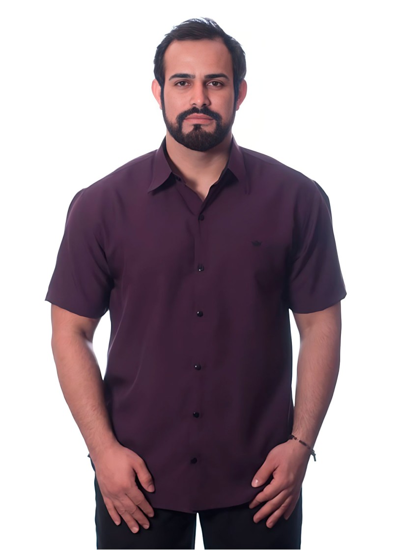 Camisa social roxa masculina de microfibra