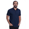 Camisa social masculina de microfibra manga curta, marinho