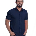 Camisa social masculina de microfibra manga curta, marinho