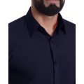 Camisa social masculina de microfibra manga curta, marinho