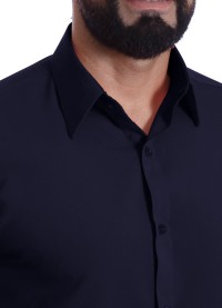Camisa social masculina de microfibra manga curta, marinho