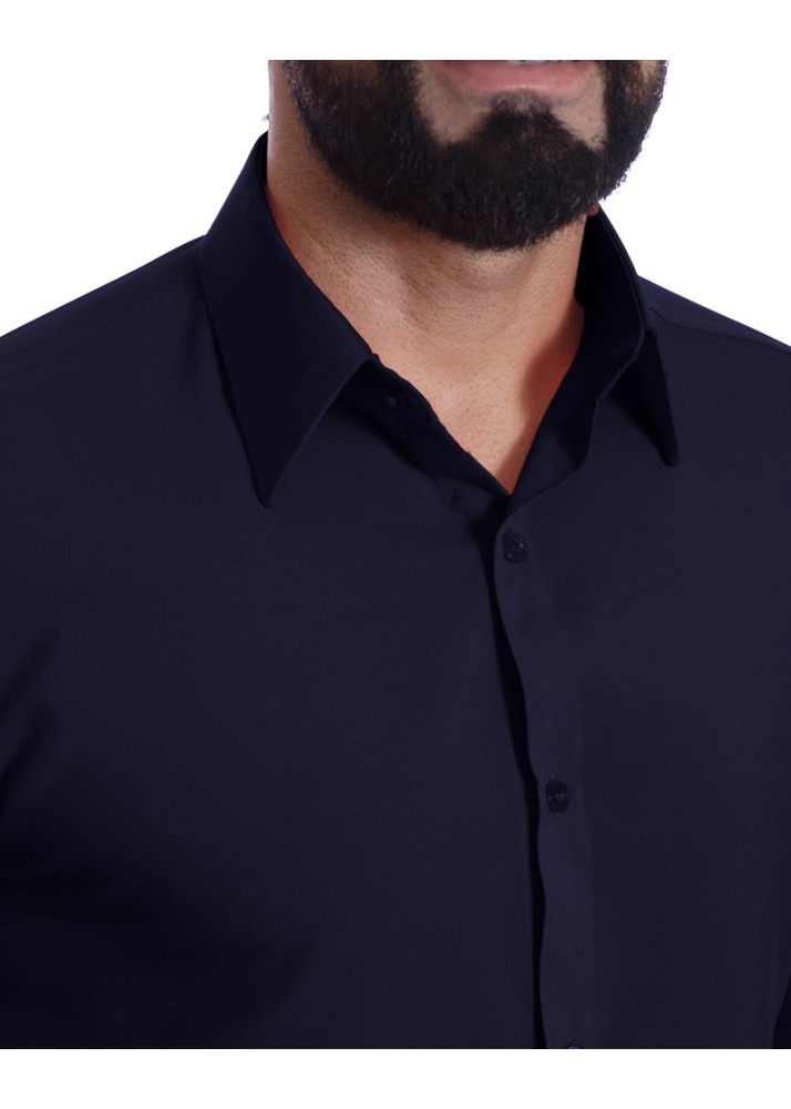 Camisa social masculina de microfibra manga curta, marinho