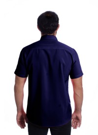 Camisa social masculina de microfibra manga curta, marinho