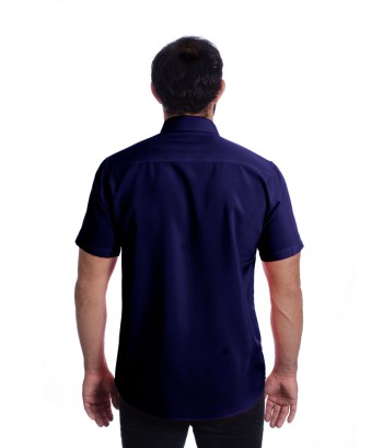 Camisa social masculina de microfibra manga curta, marinho