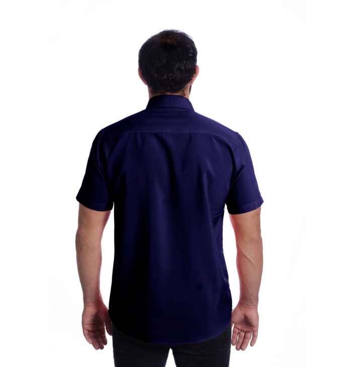 Camisa social masculina de microfibra manga curta, marinho