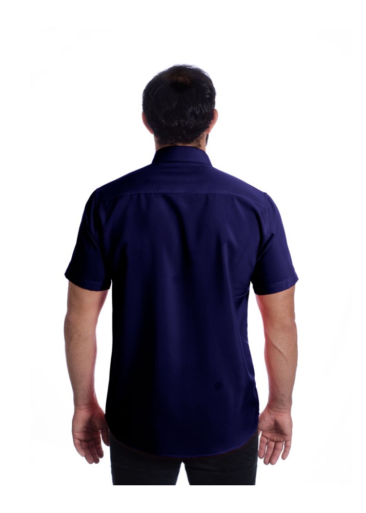 Camisa social masculina de microfibra manga curta, marinho
