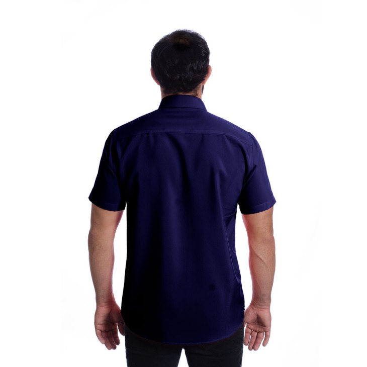 Camisa social masculina de microfibra manga curta, marinho