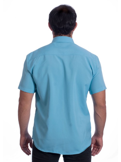 Camisa social azul celeste masculina de microfibra manga curta