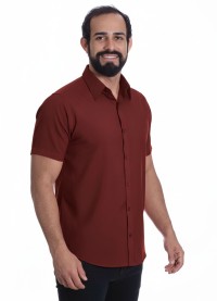 Camisa social vinho masculina manga curta de microfibra