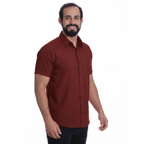 Camisa social vinho masculina manga curta de microfibra