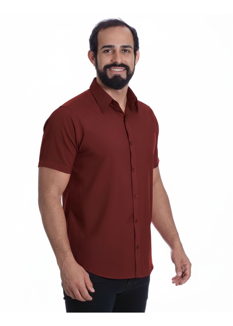 Camisa social vinho masculina manga curta de microfibra