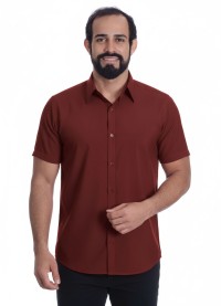 Camisa social vinho masculina manga curta de microfibra