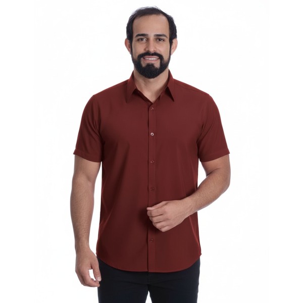 Camisa social vinho masculina manga curta de microfibra