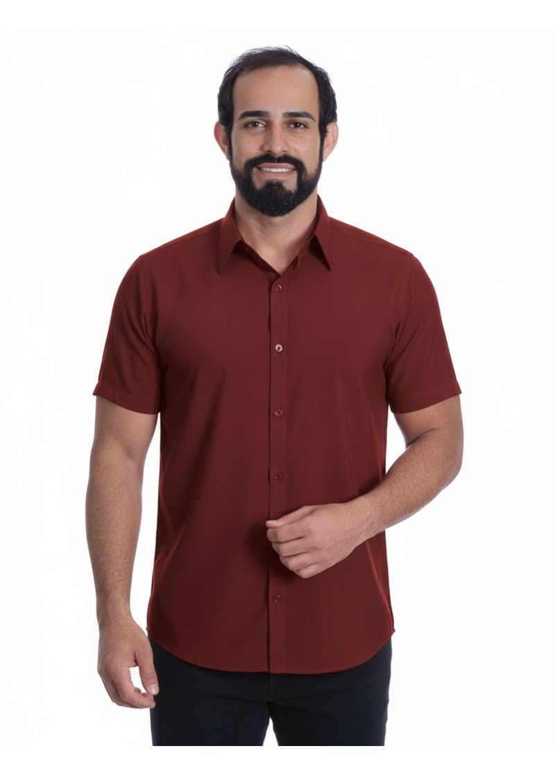 Camisa social vinho masculina manga curta de microfibra