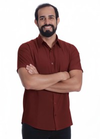 Camisa social vinho masculina manga curta de microfibra