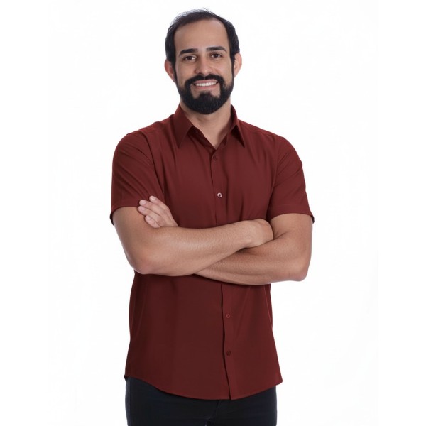 Camisa social vinho masculina manga curta de microfibra