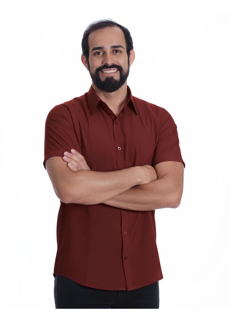 Camisa social vinho masculina manga curta de microfibra