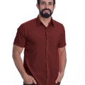 Camisa social vinho masculina manga curta de microfibra