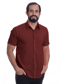 Camisa social vinho masculina manga curta de microfibra