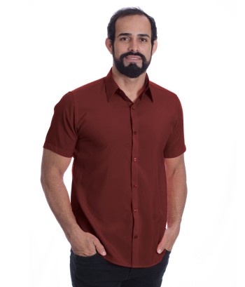 Camisa social vinho masculina manga curta de microfibra