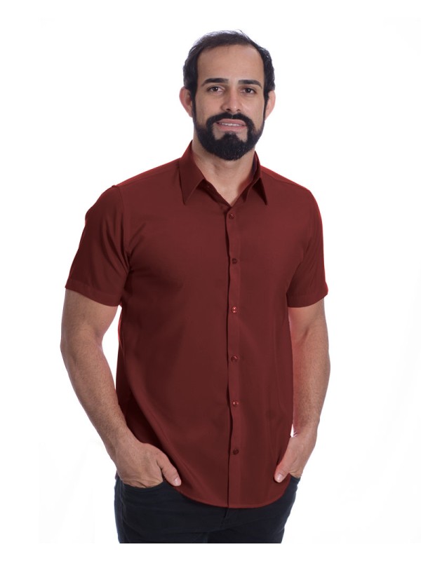 Camisa social vinho masculina manga curta de microfibra