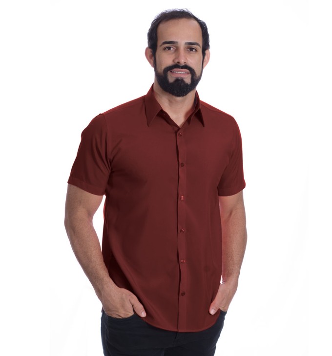 Camisa social vinho masculina manga curta de microfibra Camisa social vinho masculina manga curta de microfibra