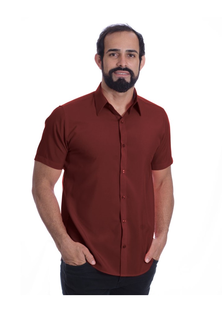 Camisa social vinho masculina manga curta de microfibra