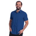 Camisa social azul royal masculina de microfibra manga curta