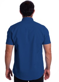Camisa social azul royal masculina de microfibra manga curta