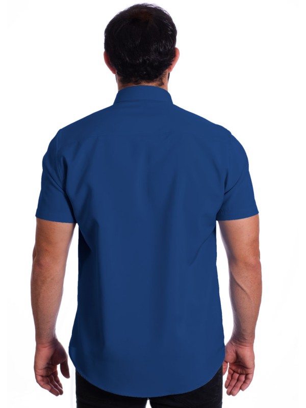 Camisa social azul royal masculina de microfibra manga curta