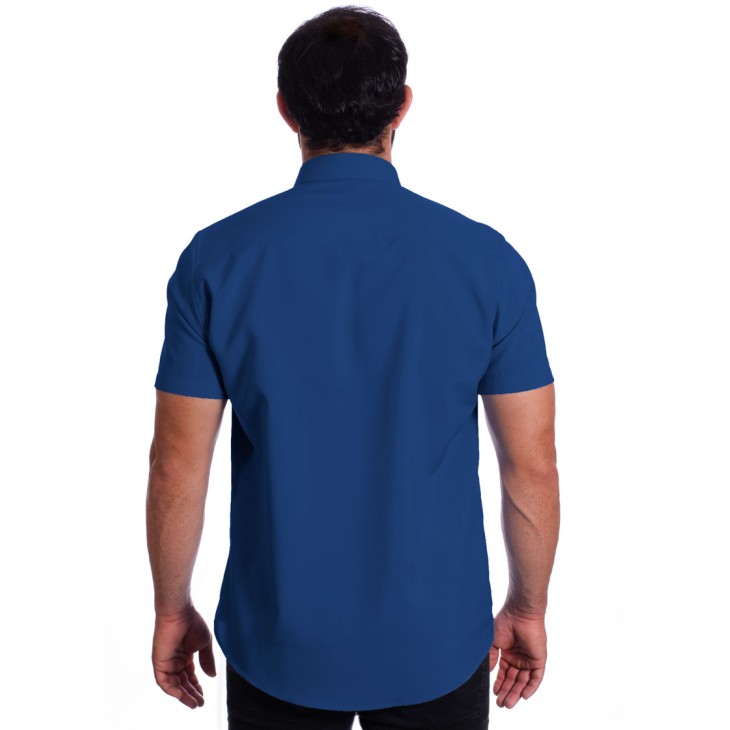 Camisa social azul royal masculina de microfibra manga curta