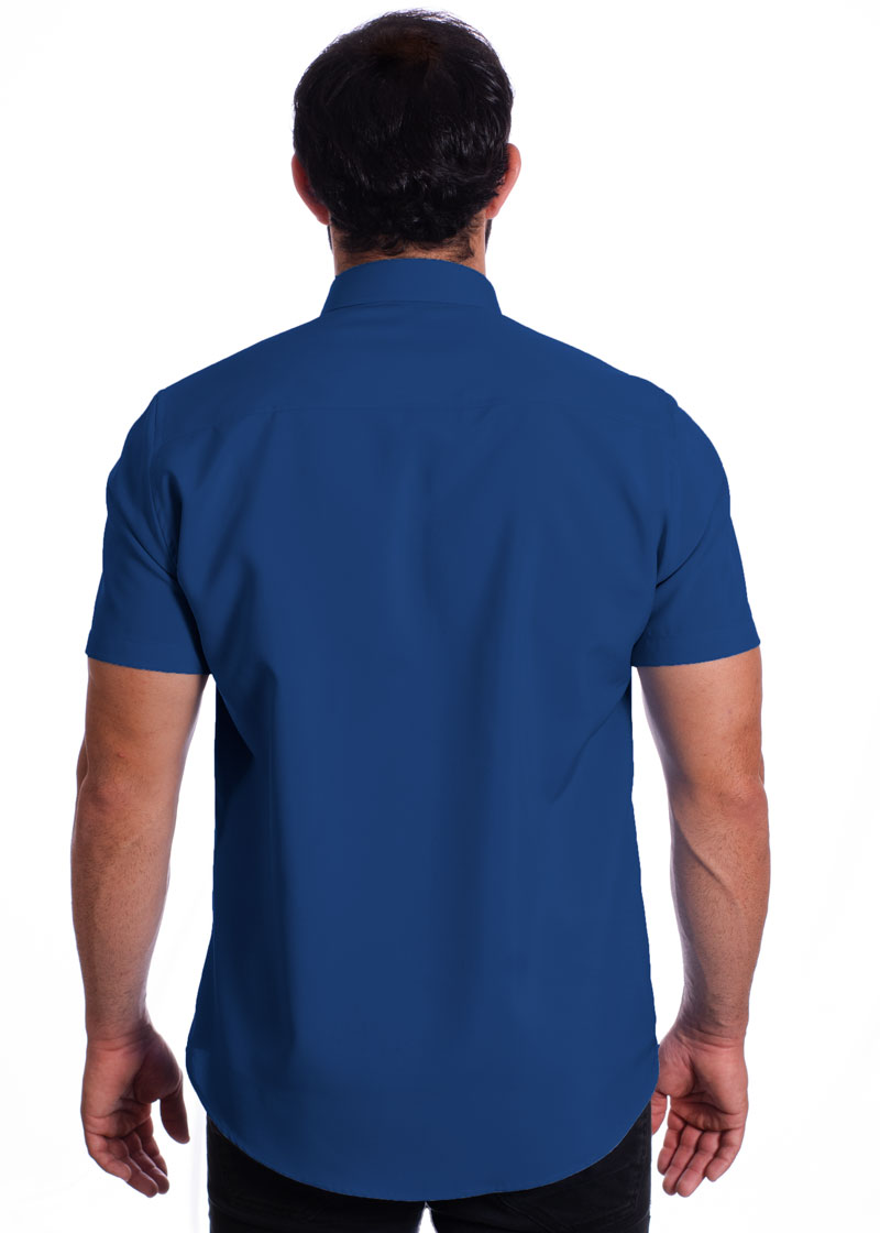 Camisa social azul royal masculina de microfibra manga curta