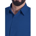 Camisa social azul royal masculina de microfibra manga curta