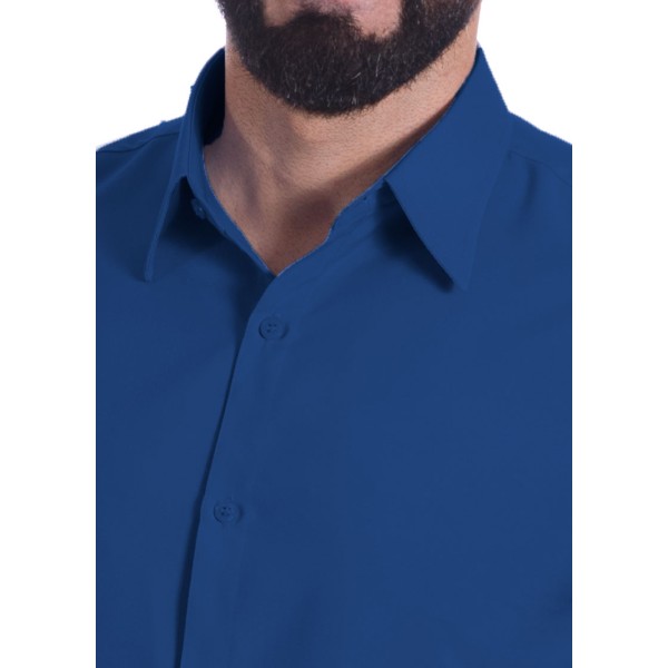 Camisa social azul royal masculina de microfibra manga curta