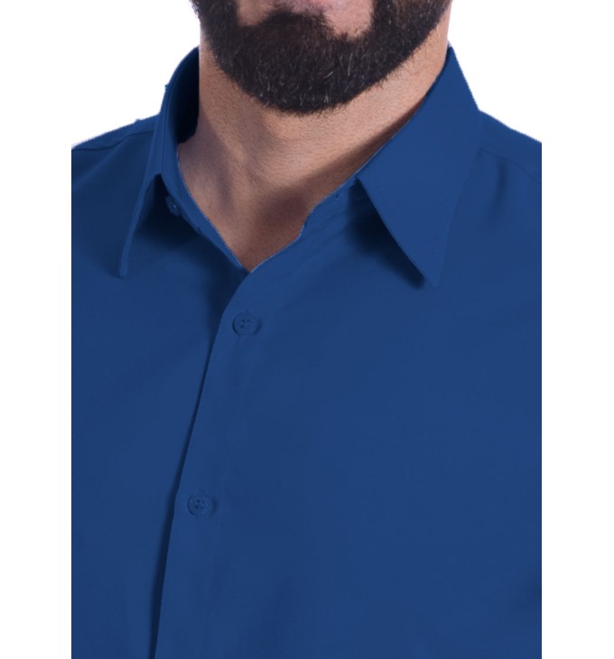 Camisa social azul royal masculina de microfibra manga curta Camisa social azul royal masculina de microfibra manga curta