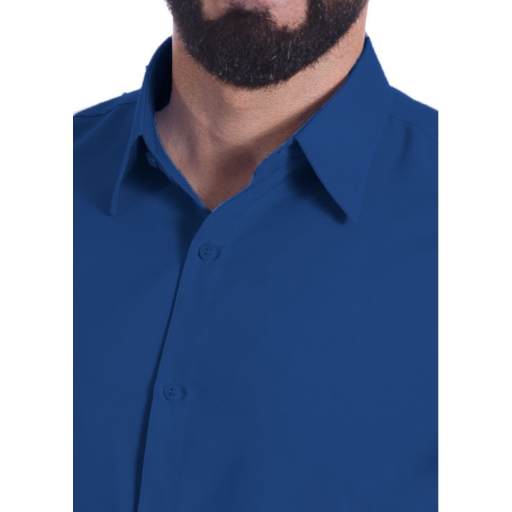 Camisa social azul royal masculina de microfibra manga curta