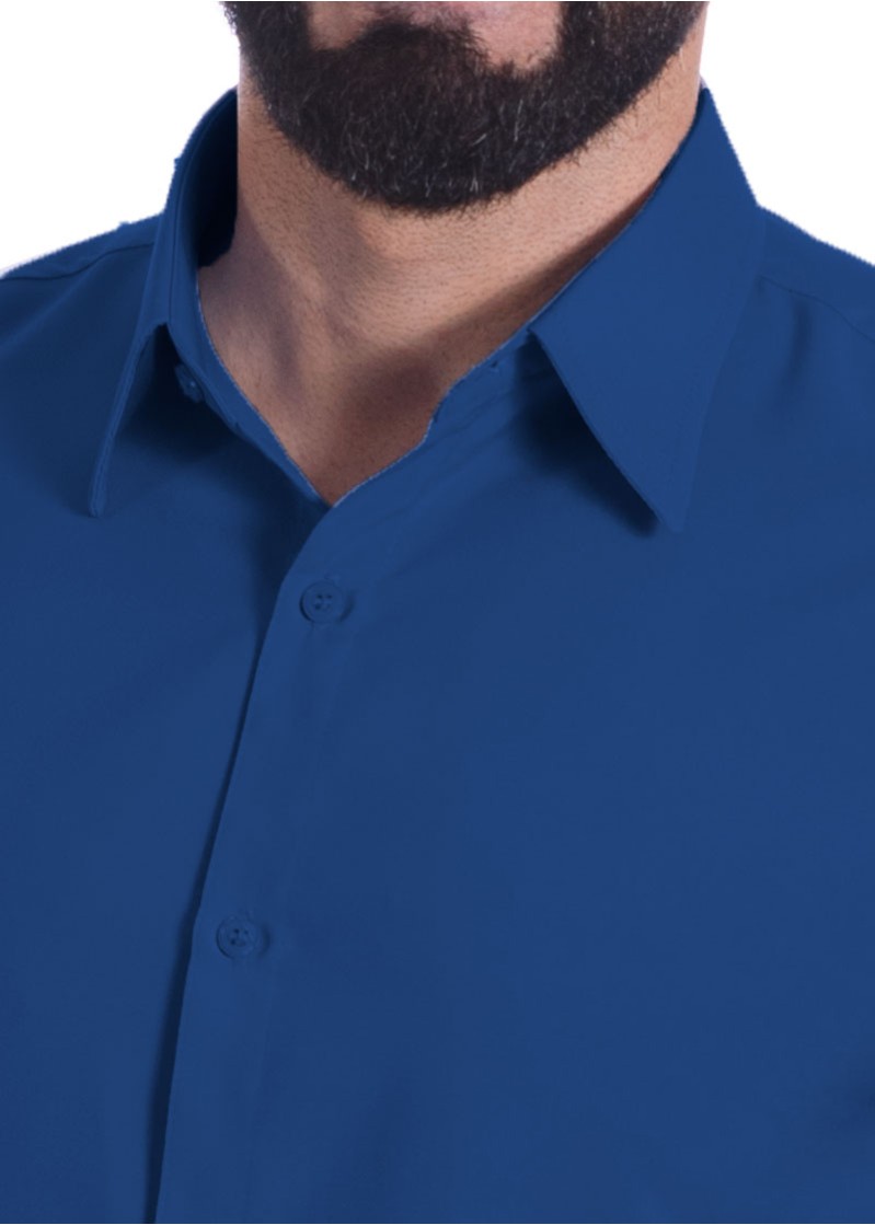 Camisa social azul royal masculina de microfibra manga curta