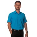 Camisa social azul-turquesa masculina de microfibra manga curta